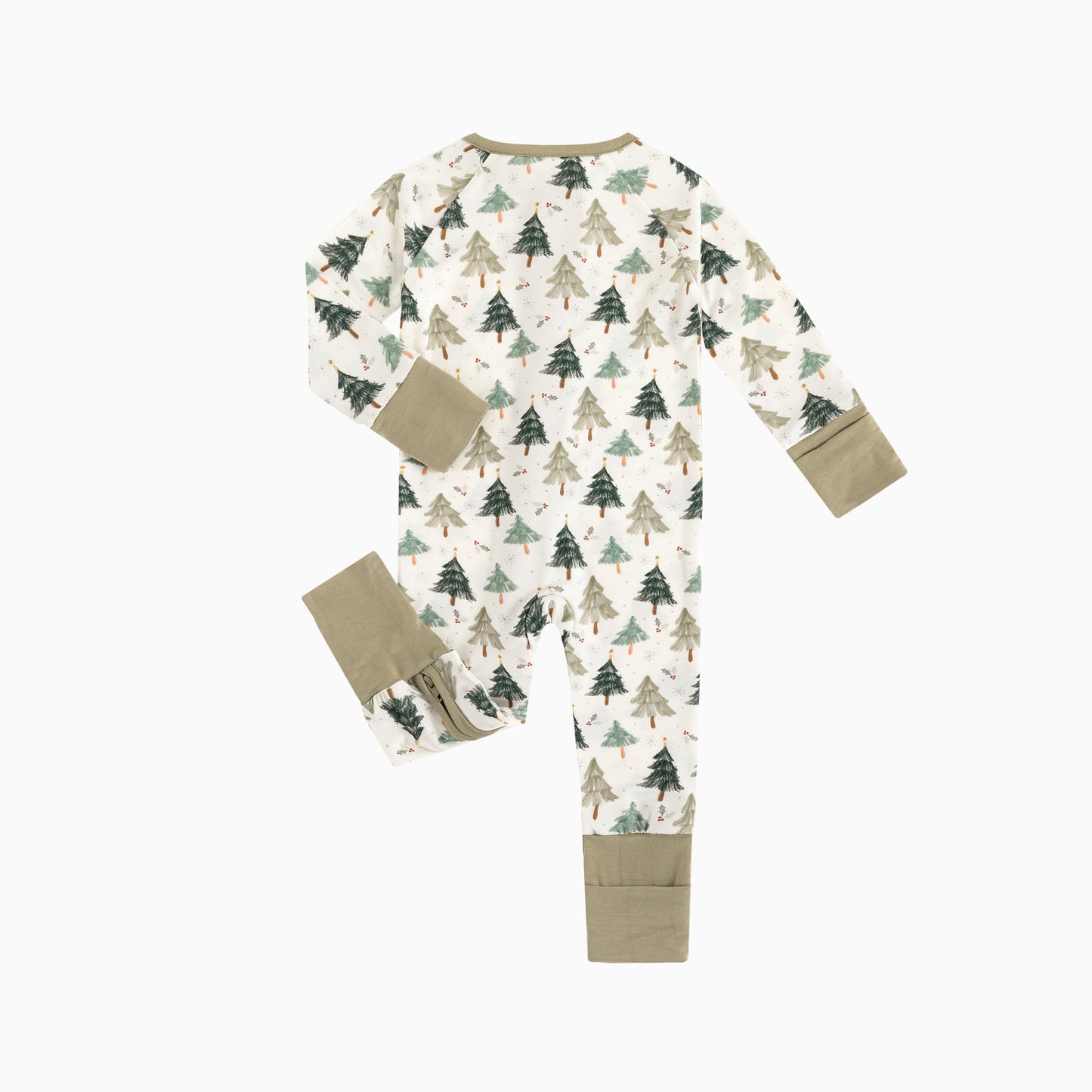 Christmas Tree Green Baby Bamboo Zipper Romper Pajamas