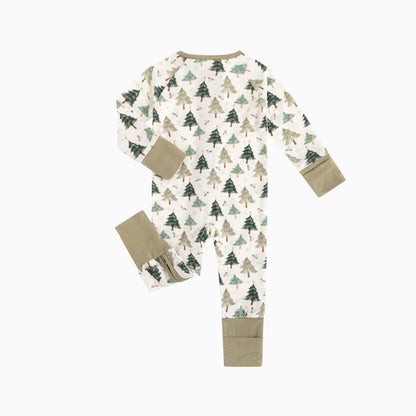 Christmas Tree Green Baby Bamboo Zipper Romper Pajamas