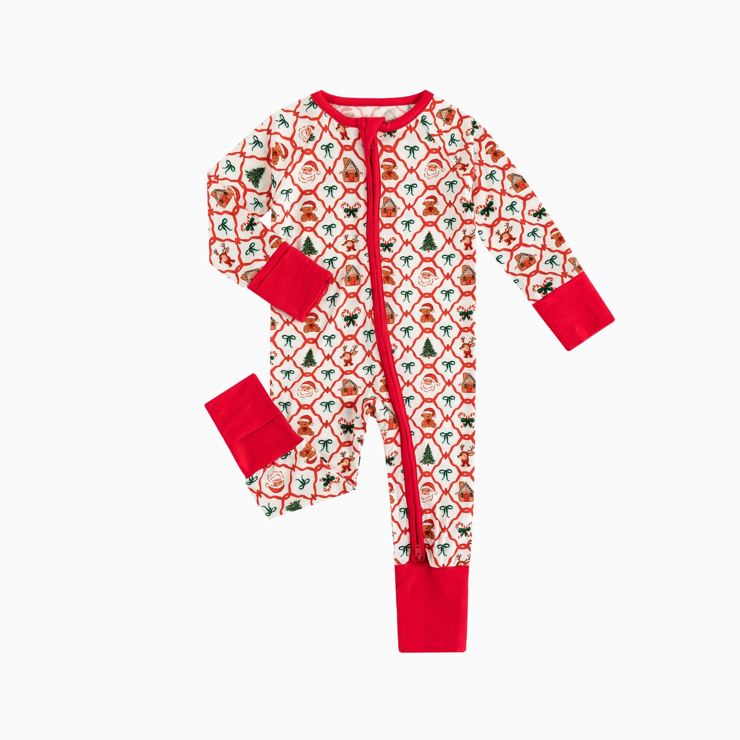 Christmas Plaid Red Baby Bamboo Zipper Romper Pajamas