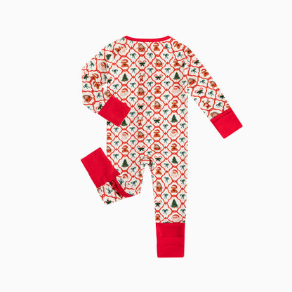Christmas Plaid Red Baby Bamboo Zipper Romper Pajamas