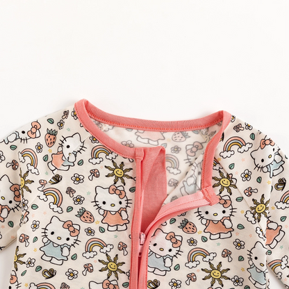 Hello Cat Rainbow Baby Bamboo Zipper Romper Pajamas