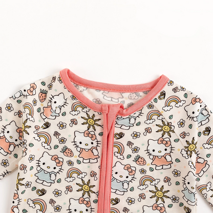 Hello Cat Rainbow Baby Bamboo Zipper Romper Pajamas