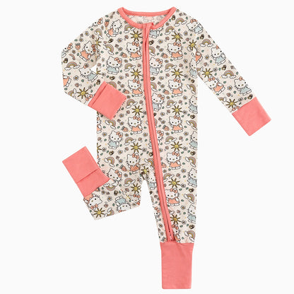 Hello Cat Rainbow Baby Bamboo Zipper Romper Pajamas