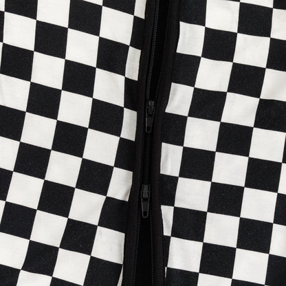 Black and White Checkerboard Bamboo Zipper Romper Pajamas