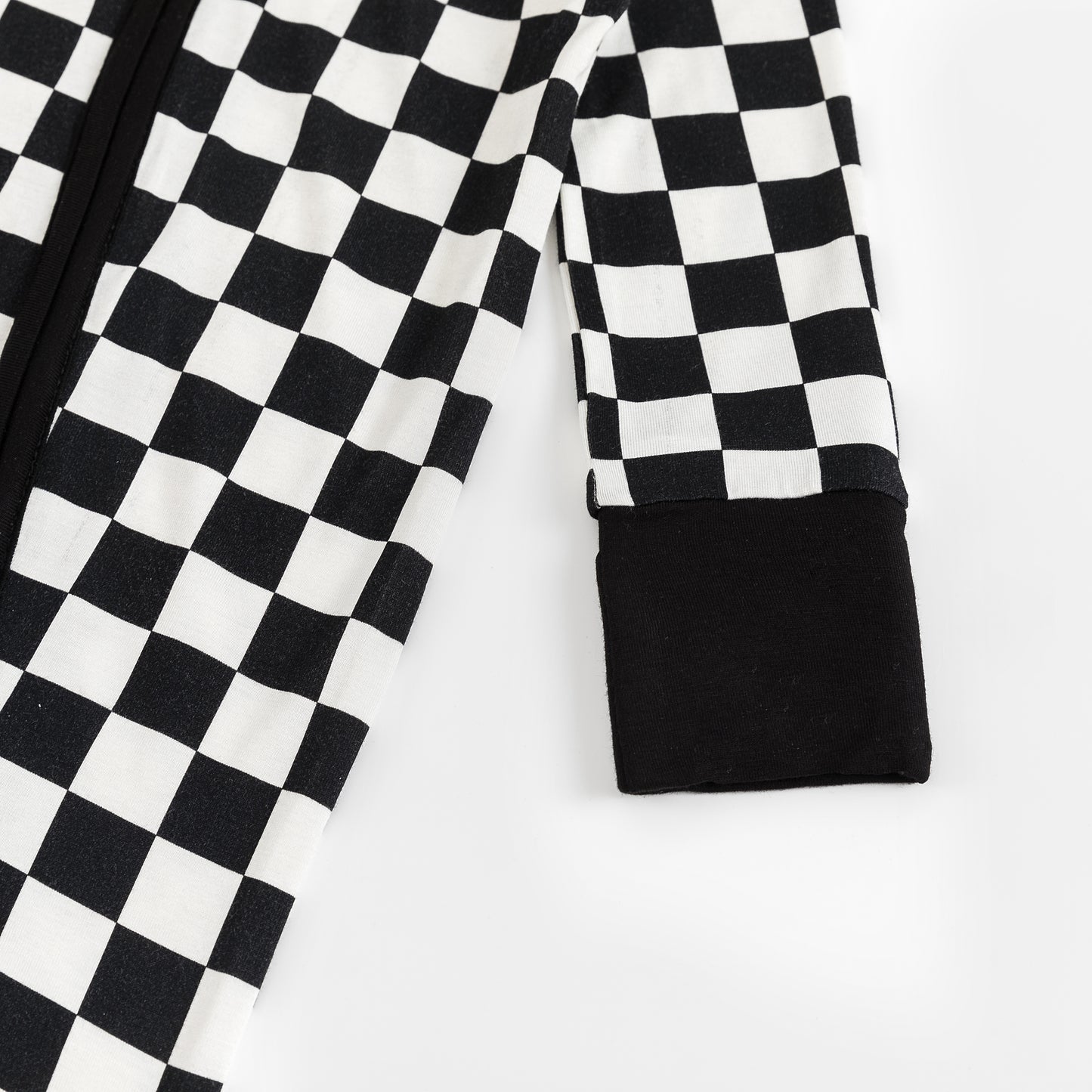 Black and White Checkerboard Bamboo Zipper Romper Pajamas