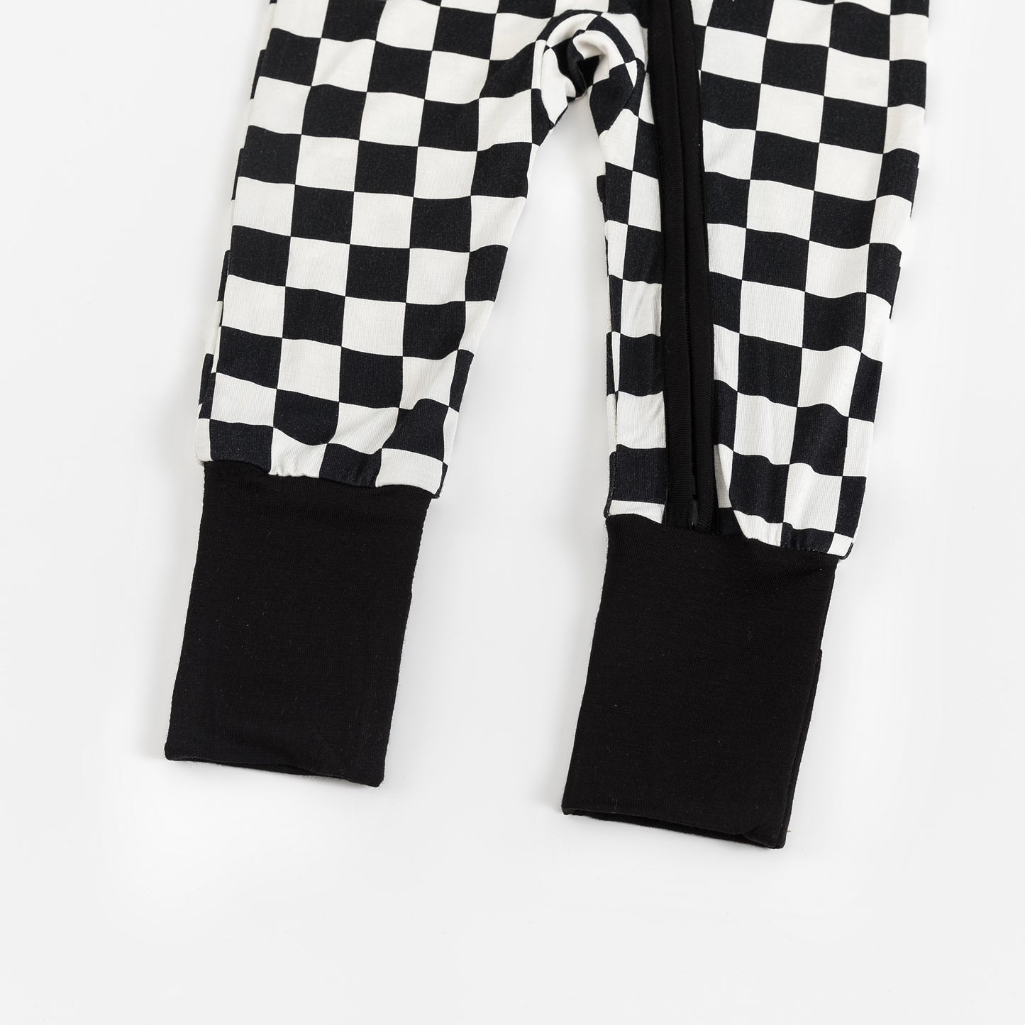 Black and White Checkerboard Bamboo Zipper Romper Pajamas