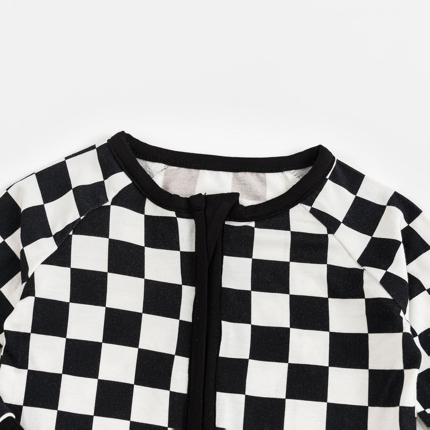 Black and White Checkerboard Bamboo Zipper Romper Pajamas