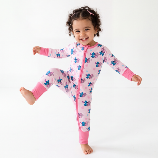 Blue Pink Baby Bamboo Zipper Romper Pajamas