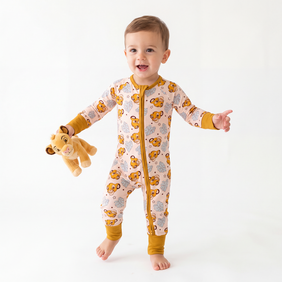 Little King Lion Leaf Baby Bamboo Zipper Romper Pajamas