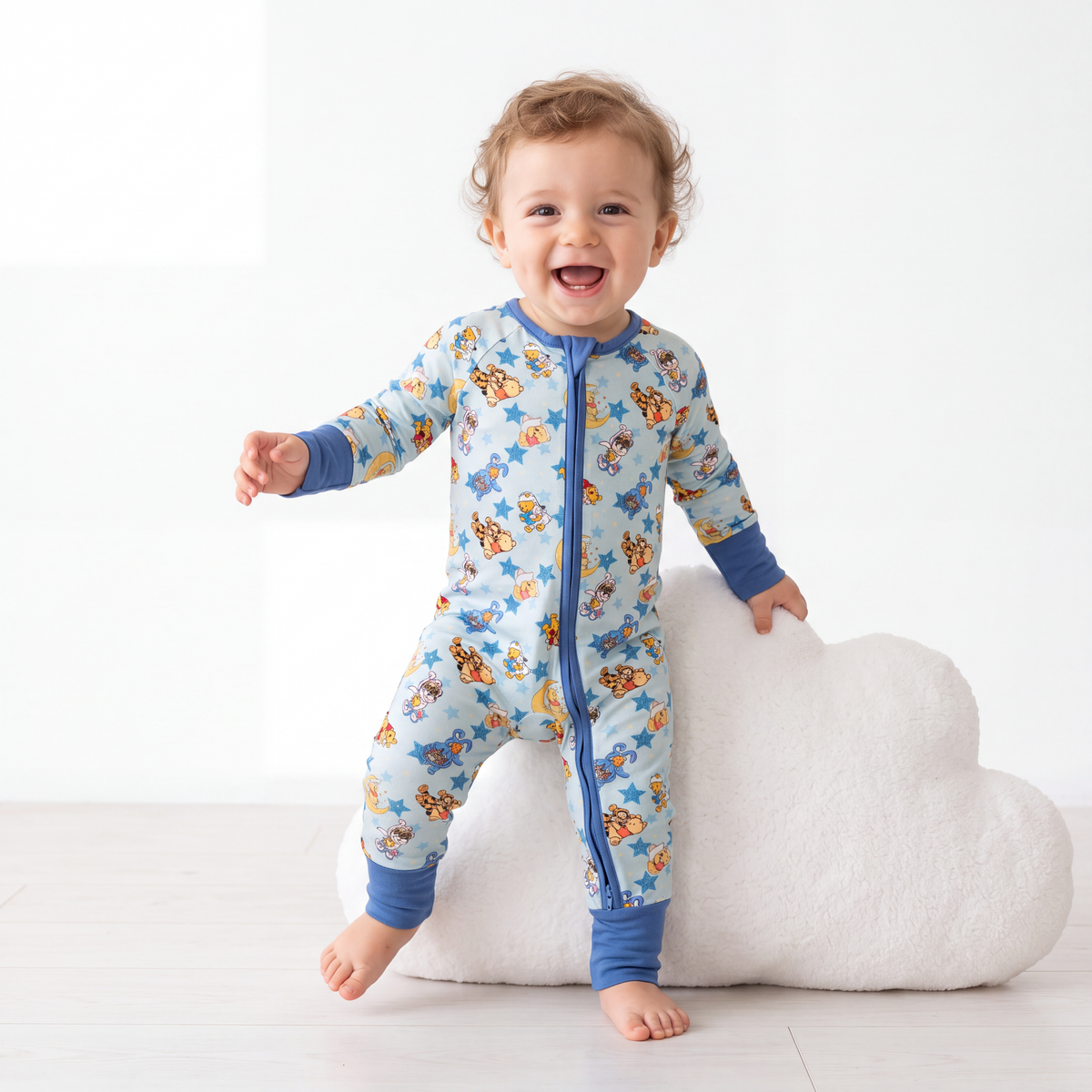 Little Bear Pentagram Bamboo Zipper Romper Pajamas