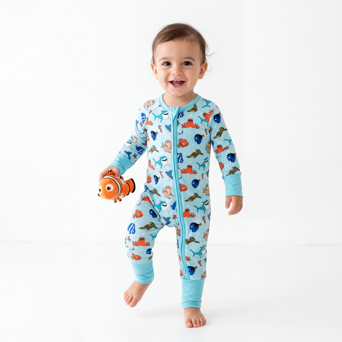 Marine Life Fish Turtle Bamboo Zipper Romper Pajamas
