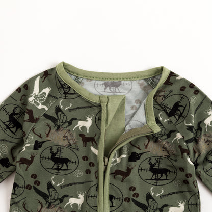 Christmas Hunting Animal Baby Bamboo Zipper Romper Pajamas