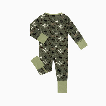 Christmas Hunting Animal Baby Bamboo Zipper Romper Pajamas
