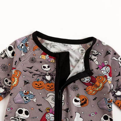 Halloween Skeleton King Pumpkin Baby Bamboo Zipper Romper Pajamas