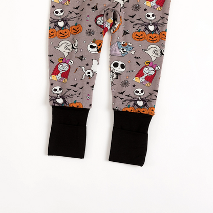 Halloween Skeleton King Pumpkin Baby Bamboo Zipper Romper Pajamas