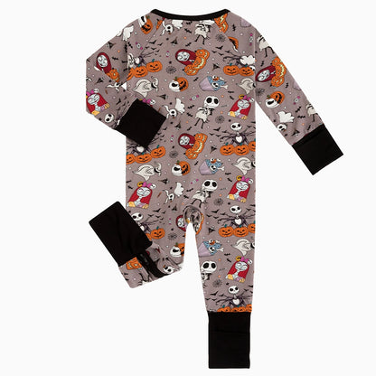 Halloween Skeleton King Pumpkin Baby Bamboo Zipper Romper Pajamas