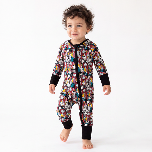 Halloween Grotesque Skeleton King Baby Bamboo Zipper Romper Pajamas