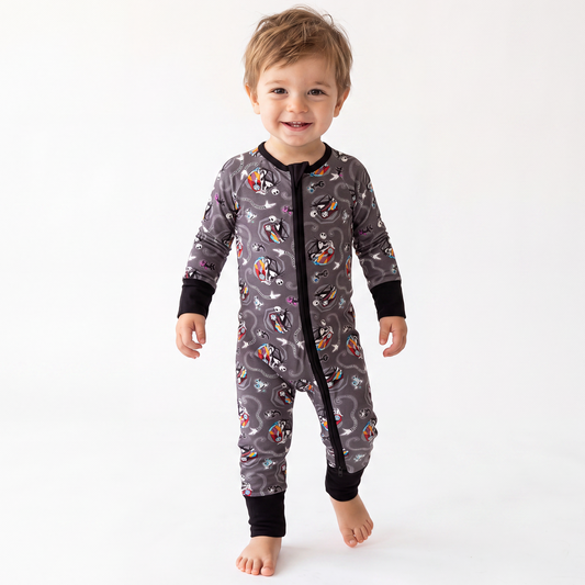 Halloween Skeleton King Snake Baby Bamboo Zipper Romper Pajamas