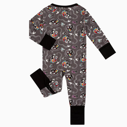 Halloween Skeleton King Snake Baby Bamboo Zipper Romper Pajamas