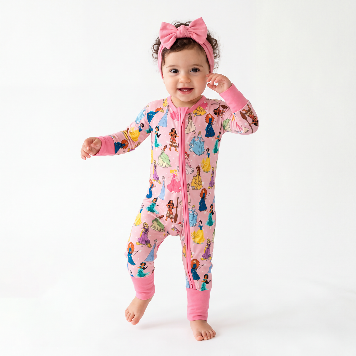 Princess Pink Pentacle Bamboo Zipper Romper Pajamas