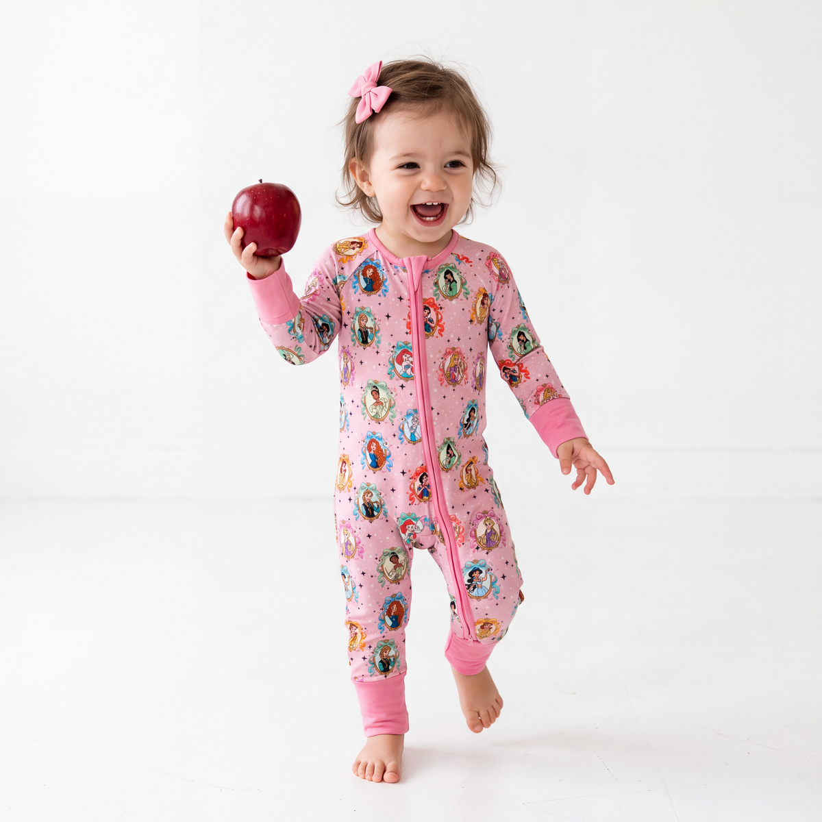 Princess Bow Star Baby Bamboo Zipper Romper Pajamas