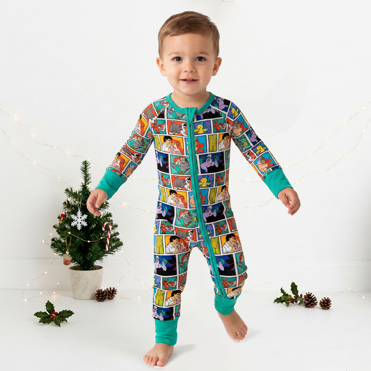 Mermaid Plaid Bamboo Zipper Romper Pajamas