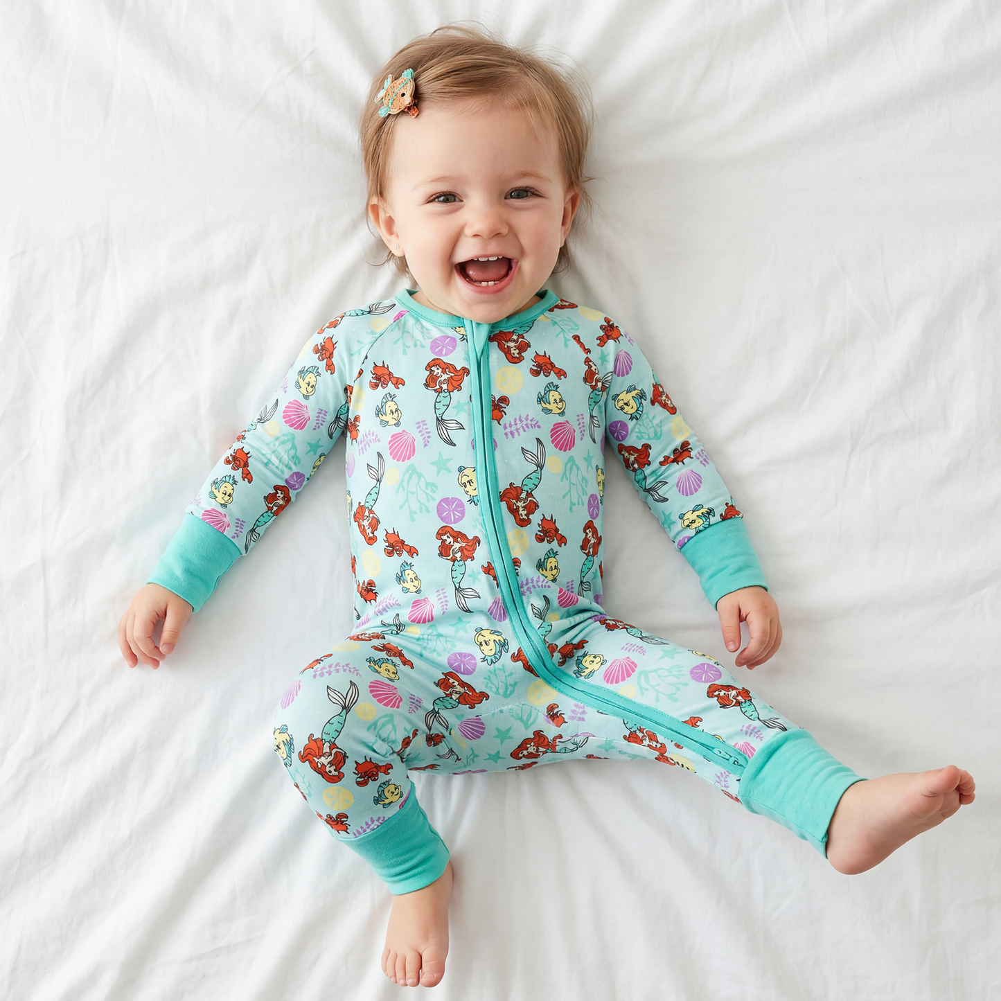 Mermaid And Flounder Bamboo Zipper Romper Pajamas