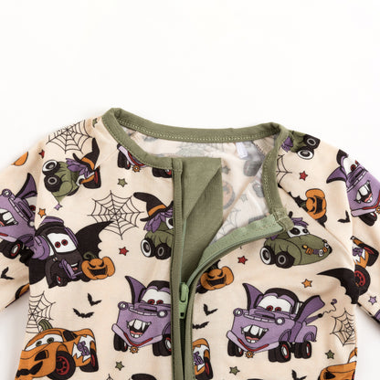 Halloween Spooky Race Cars Bamboo Zipper Romper Pajamas