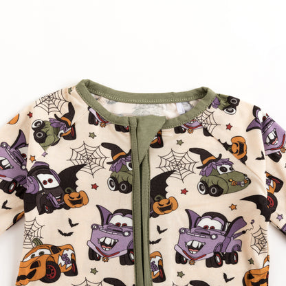 Halloween Spooky Race Cars Bamboo Zipper Romper Pajamas