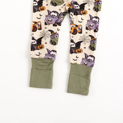 Halloween Spooky Race Cars Bamboo Zipper Romper Pajamas