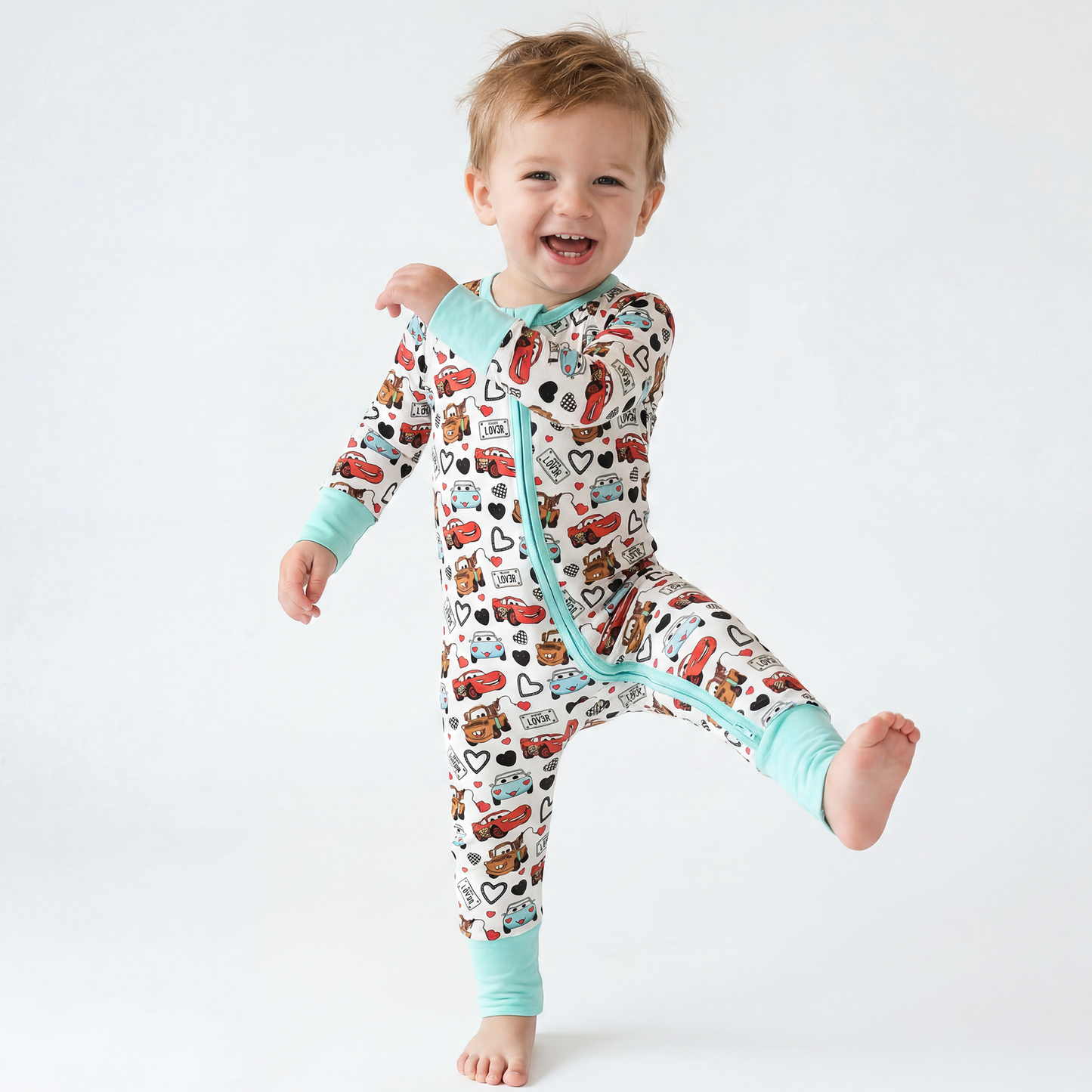Baby Bamboo Zipper Pajama Romper Cars Theme