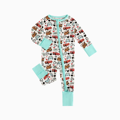Baby Bamboo Zipper Pajama Romper Cars Theme