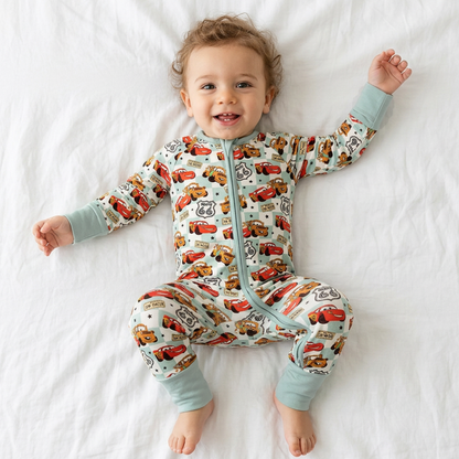 Baby Bamboo Zipper Pajama Romper Cars