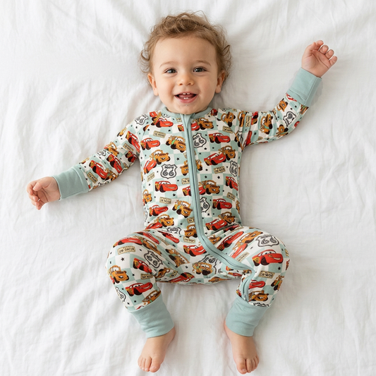 Baby Bamboo Zipper Pajama Romper Cars