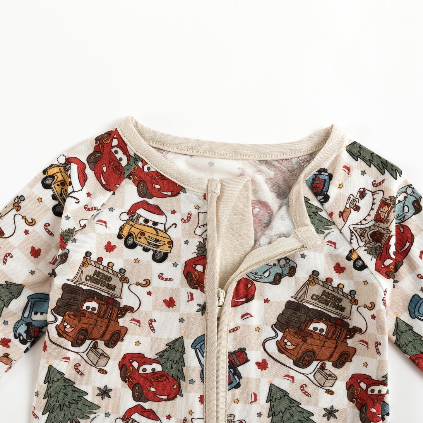 Christmas Race Car Friends Baby Bamboo Zipper Romper Pajamas