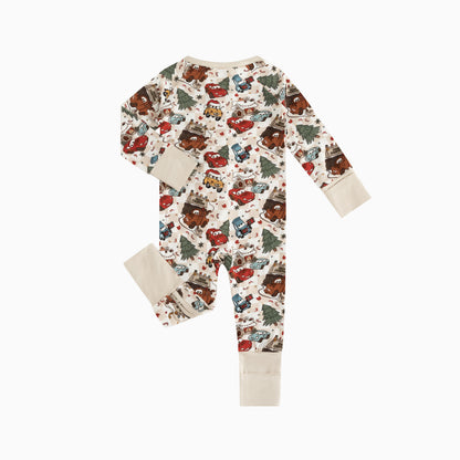 Christmas Race Car Friends Baby Bamboo Zipper Romper Pajamas