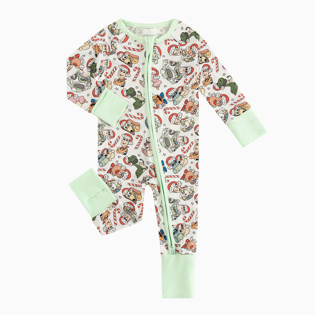 Christmas Candy Cane Toy Baby Bamboo Zipper Romper Pajamas