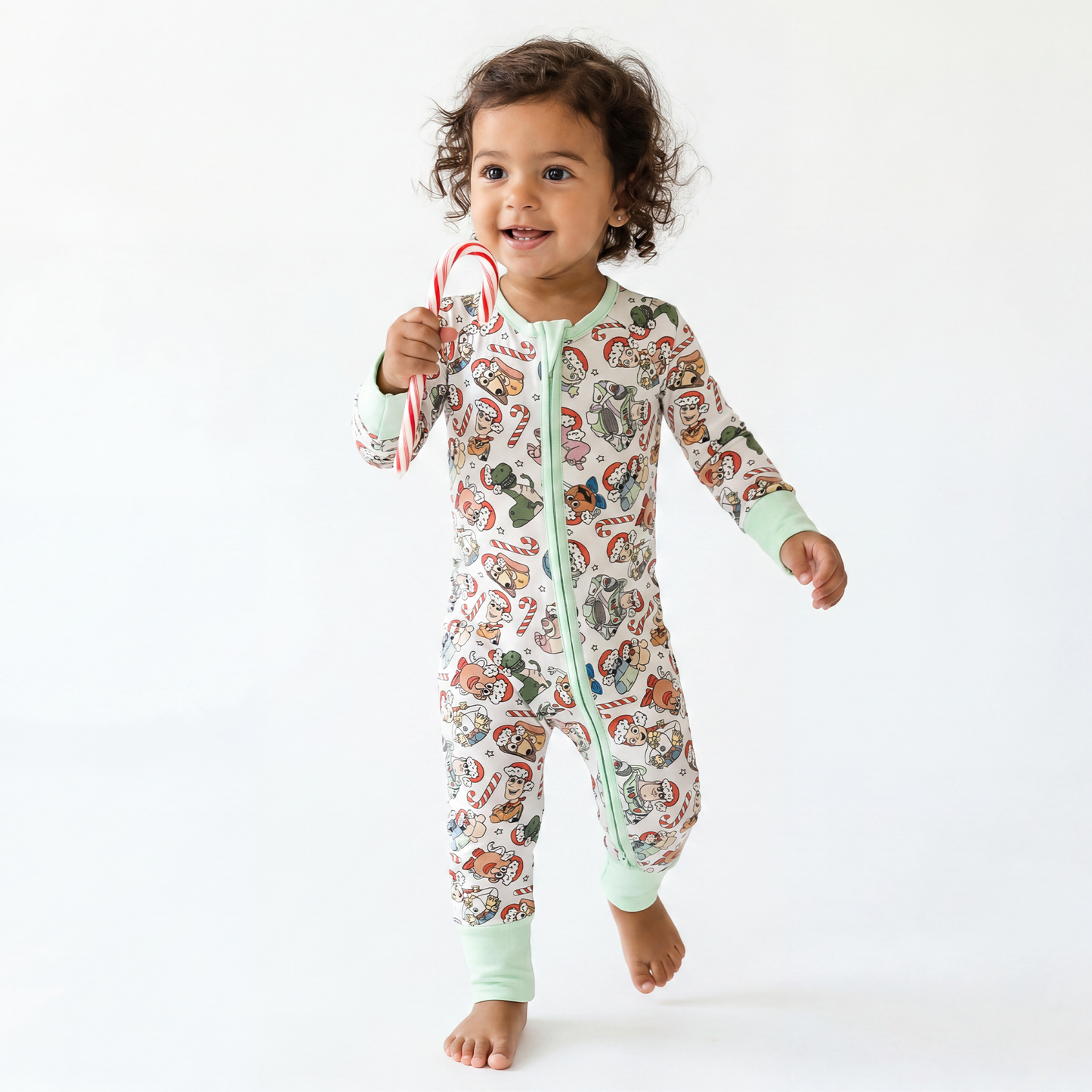 Christmas Candy Cane Toy Baby Bamboo Zipper Romper Pajamas