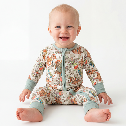 Christmas Toy Story Baby Bamboo Zipper Romper Pajamas