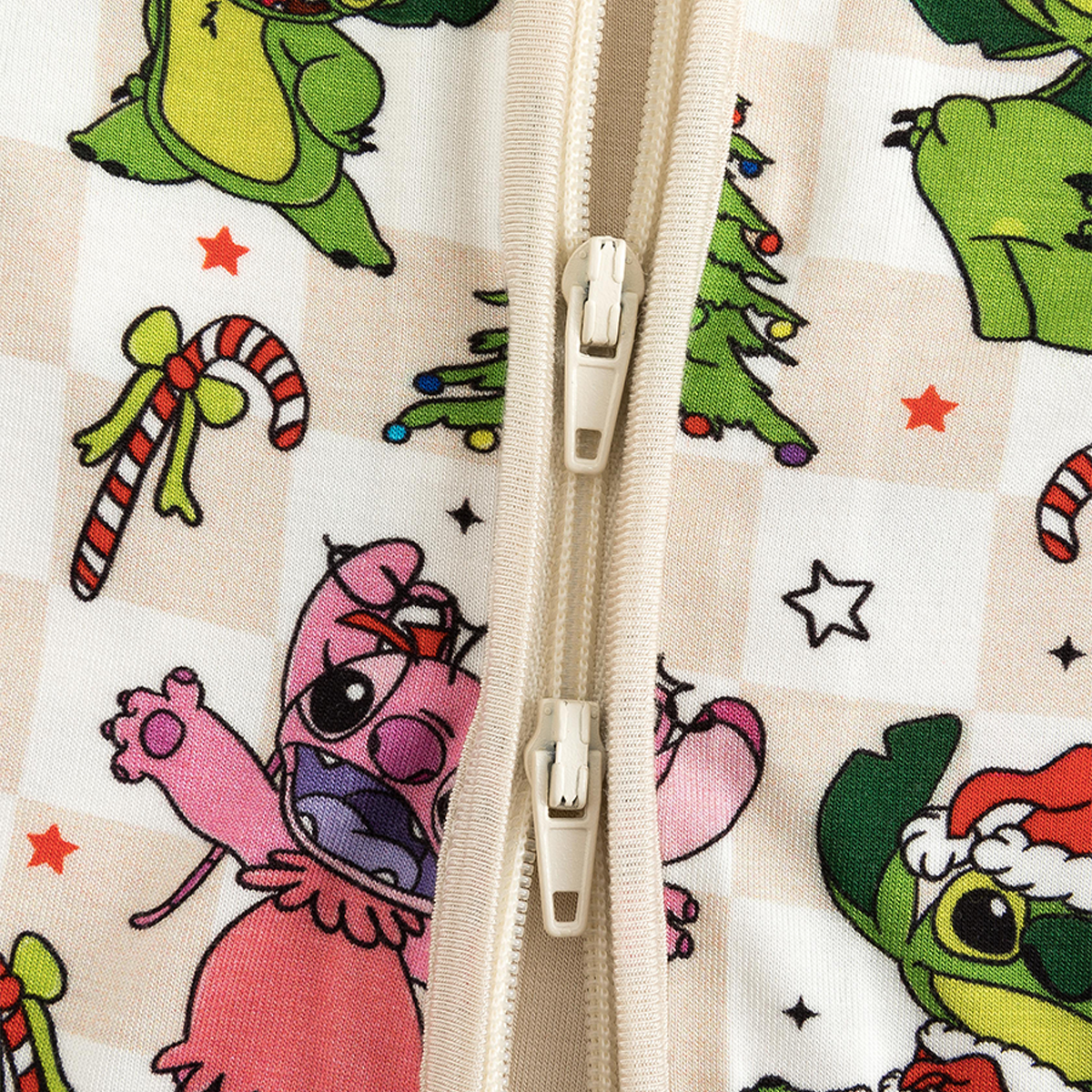 Christmas Alien Friends Checkerboard Baby Bamboo Zipper Romper Pajamas
