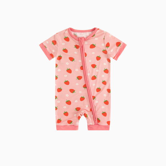 Strawberry Flowers Bamboo Short Bamboo Zippy Baby Romper