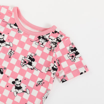 Pink Plaid Mouse Bamboo Kid Two-Piece Short Pajama Set