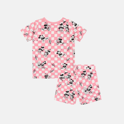 Pink Plaid Mouse Bamboo Kid Two-Piece Short Pajama Set
