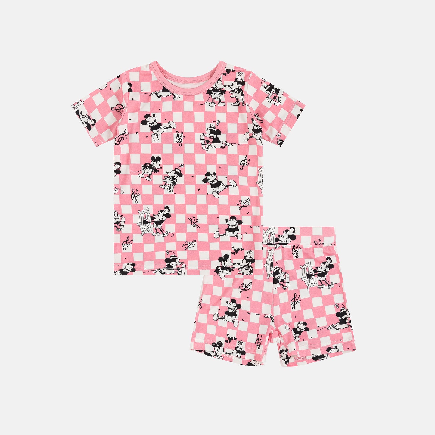 Pink Plaid Mouse Bamboo Kid Two-Piece Short Pajama Set