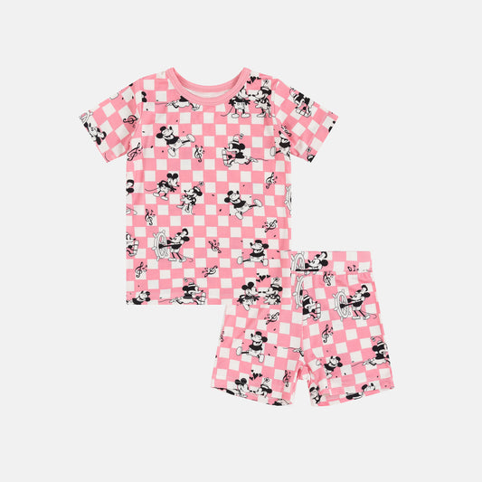 Pink Plaid Mouse Bamboo Kid Two-Piece Short Pajama Set
