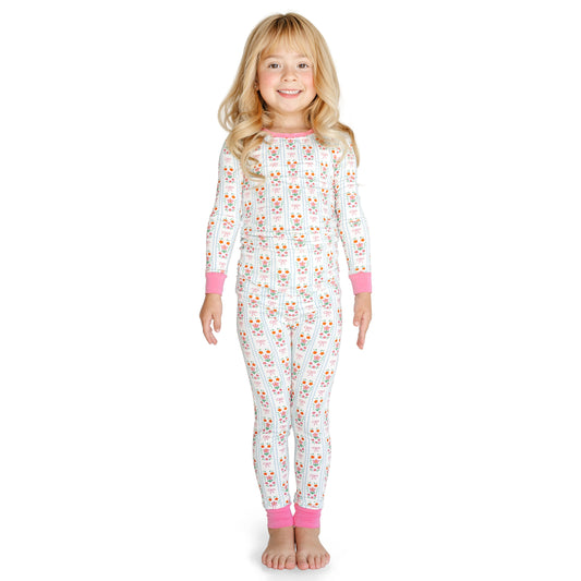 Pink Flower Stripes Bamboo Long Sleeve Pajama Set