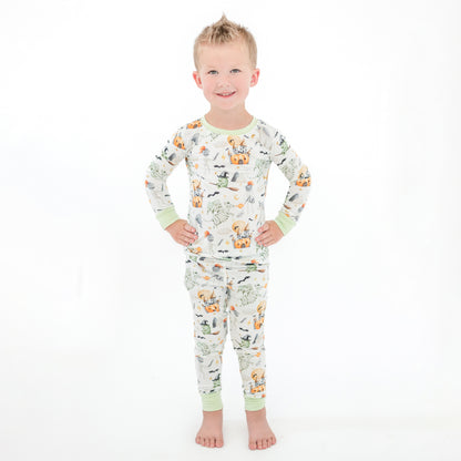 Ensemble de pyjama à manches longues à manches longues en bambou à imprimé de football