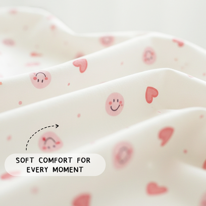 Sweet Hearts and Smiley Faces Pink Women's Bamboo Short Sleeve Pajama Set