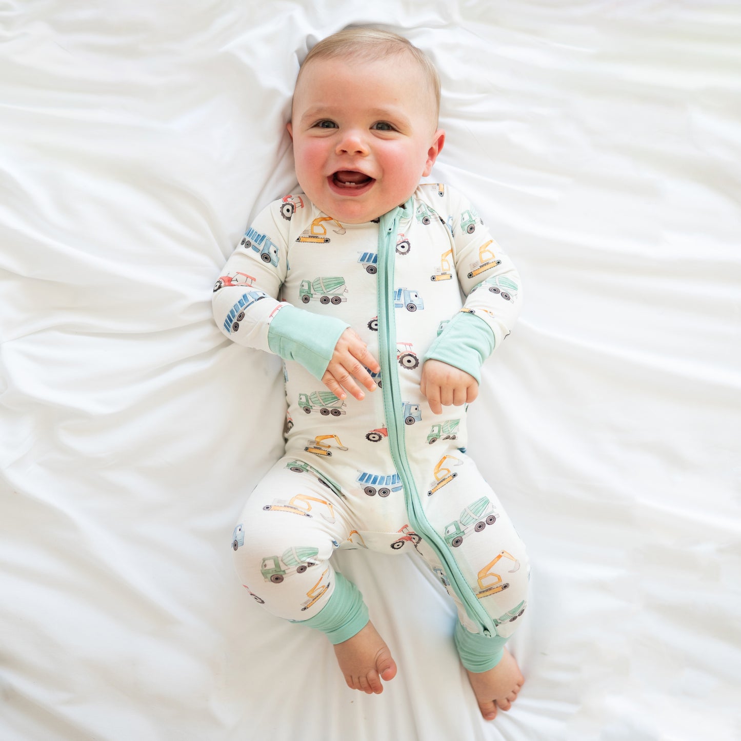 Excavator Truck Bamboo Zipper Romper Pajamas