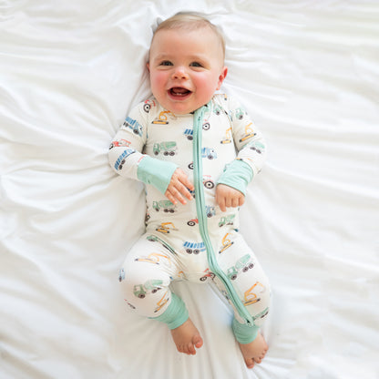 Excavator Truck Bamboo Zipper Romper Pajamas